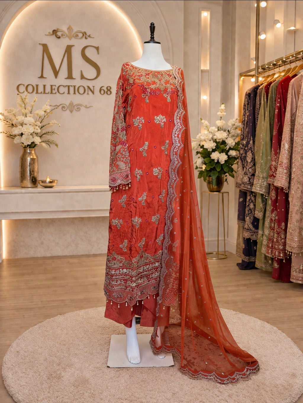 MARIGOLD-3 pieces heavy embroidered silk suit