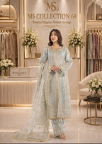 NUREH- 3 pieces heavy embroidered soft organza suit