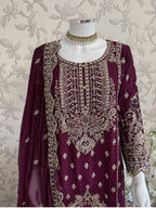 SAFFA- 3 piece Embroidered Chiffon Gharara Suit