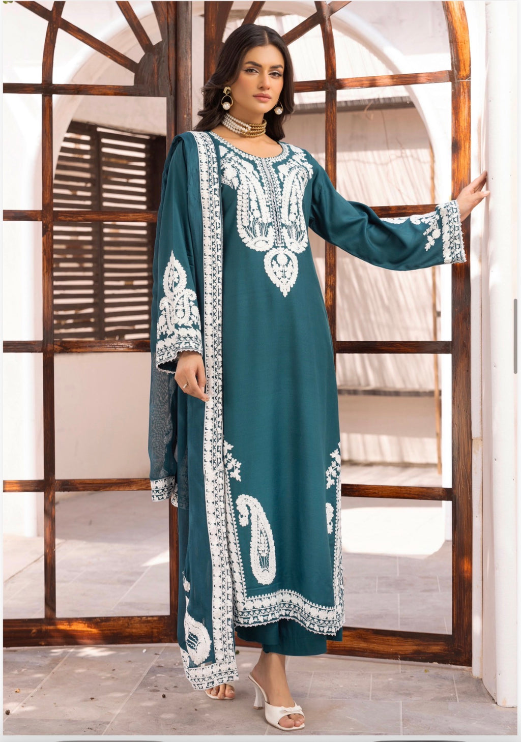 ALMILA- 3 pieces Embroidered Dhanak Suit
