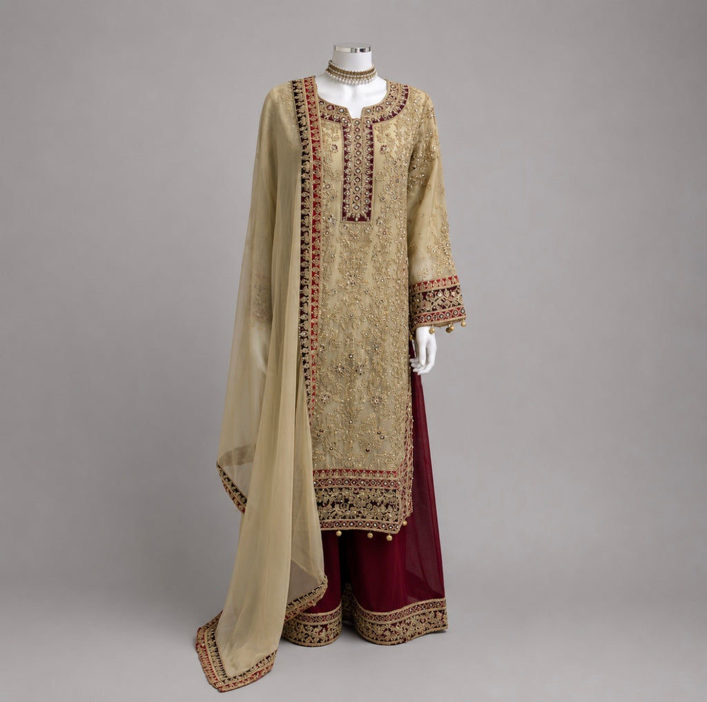 AYLAA- 3 piece heavy Embroidered Chiffon Suit