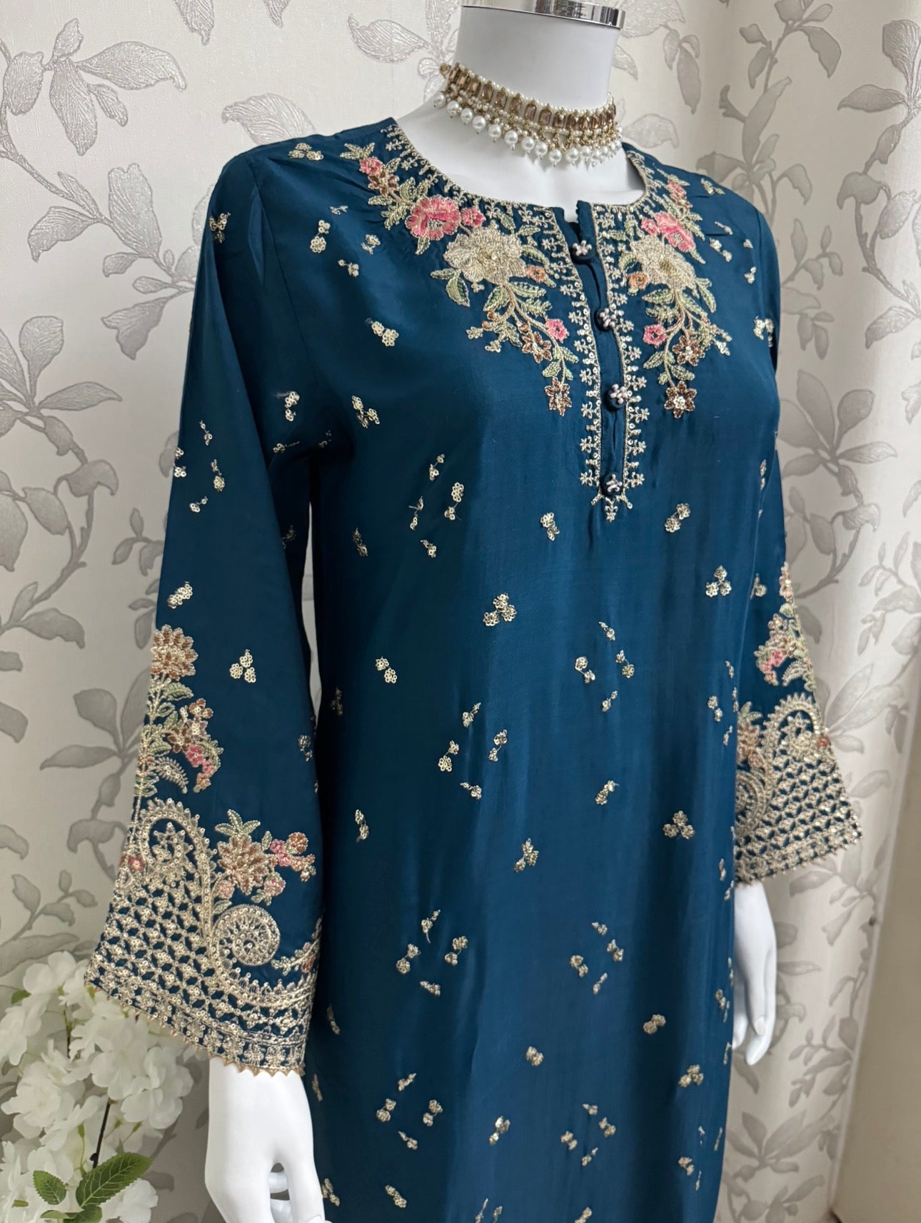 ETHNIC LUX- 3 Piece  embroidered viscose Suit