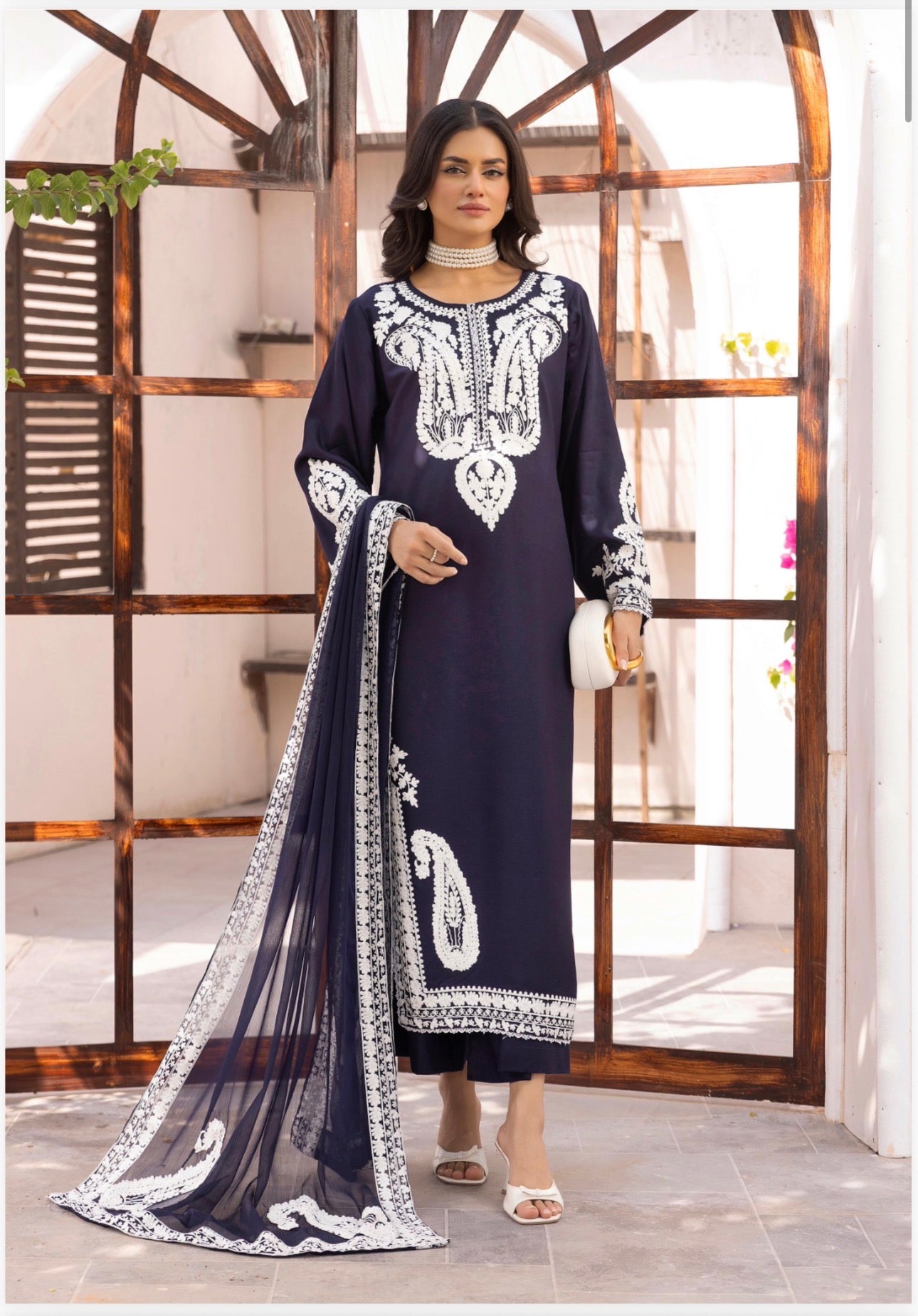 ALMILA- 3 pieces Embroidered Dhanak Suit