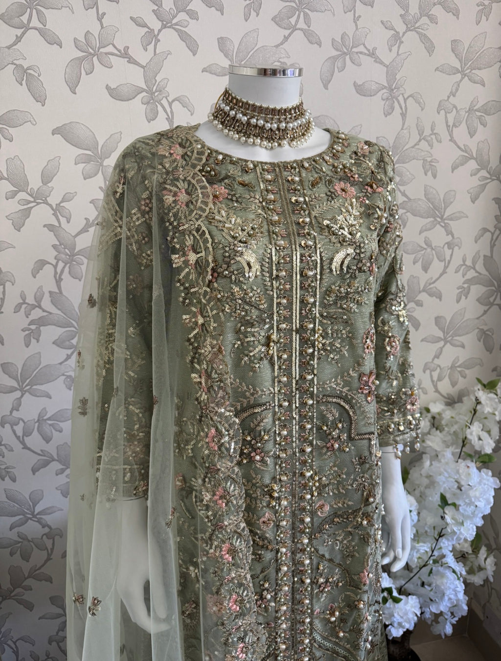 PEARLS- Luxury Hand Embellished Pakistani 3 piece sharara Suit