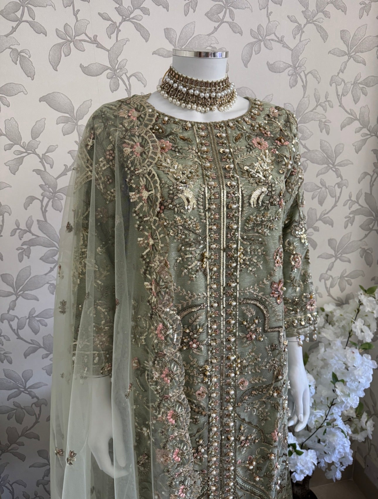 PEARLS- Luxury Hand Embellished Pakistani 3 piece sharara Suit