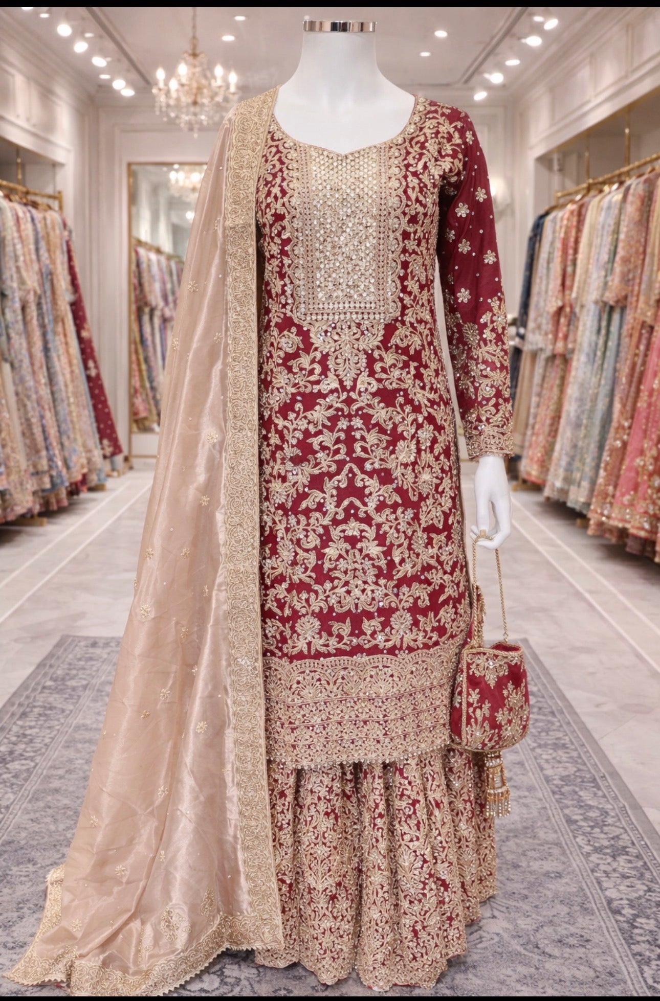 MAAYA - 3 piece Heavy Embroidered Chiffon Gharara suit