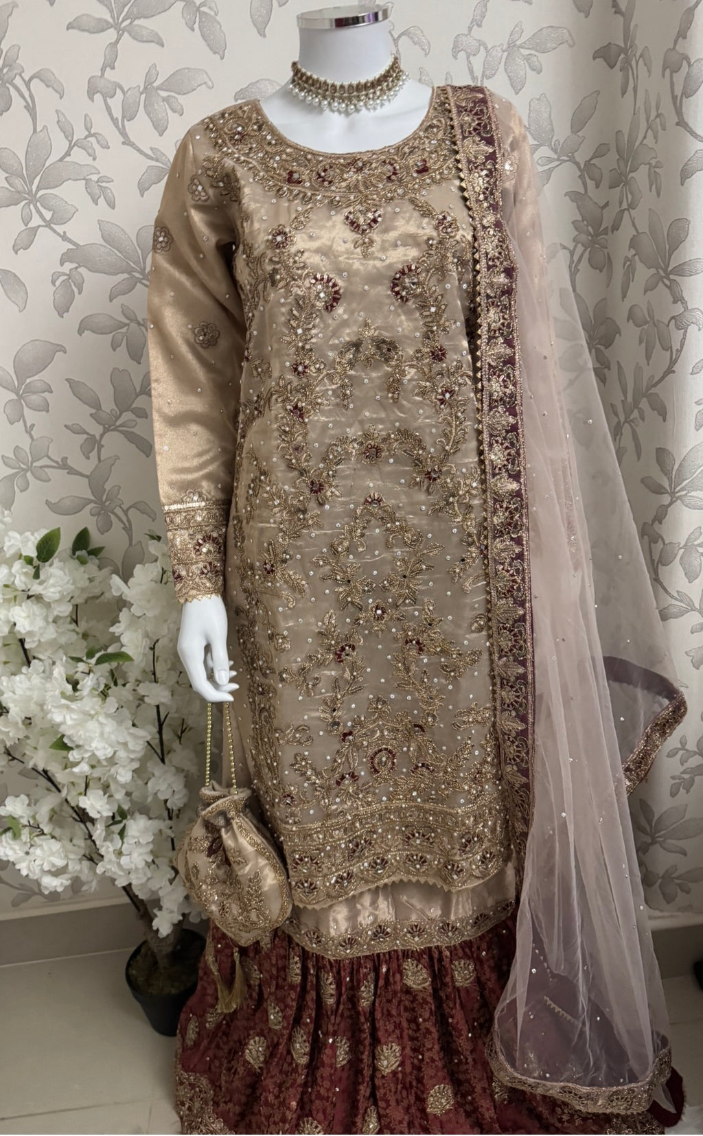AMAIRA-3 pieces heavy Embroidered Masoori Gharara Suit