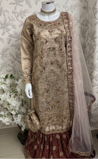 AMAIRA-3 pieces heavy Embroidered Masoori Gharara Suit