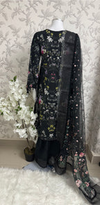 Black Floral-3 piece Embroidered Lawn Suit