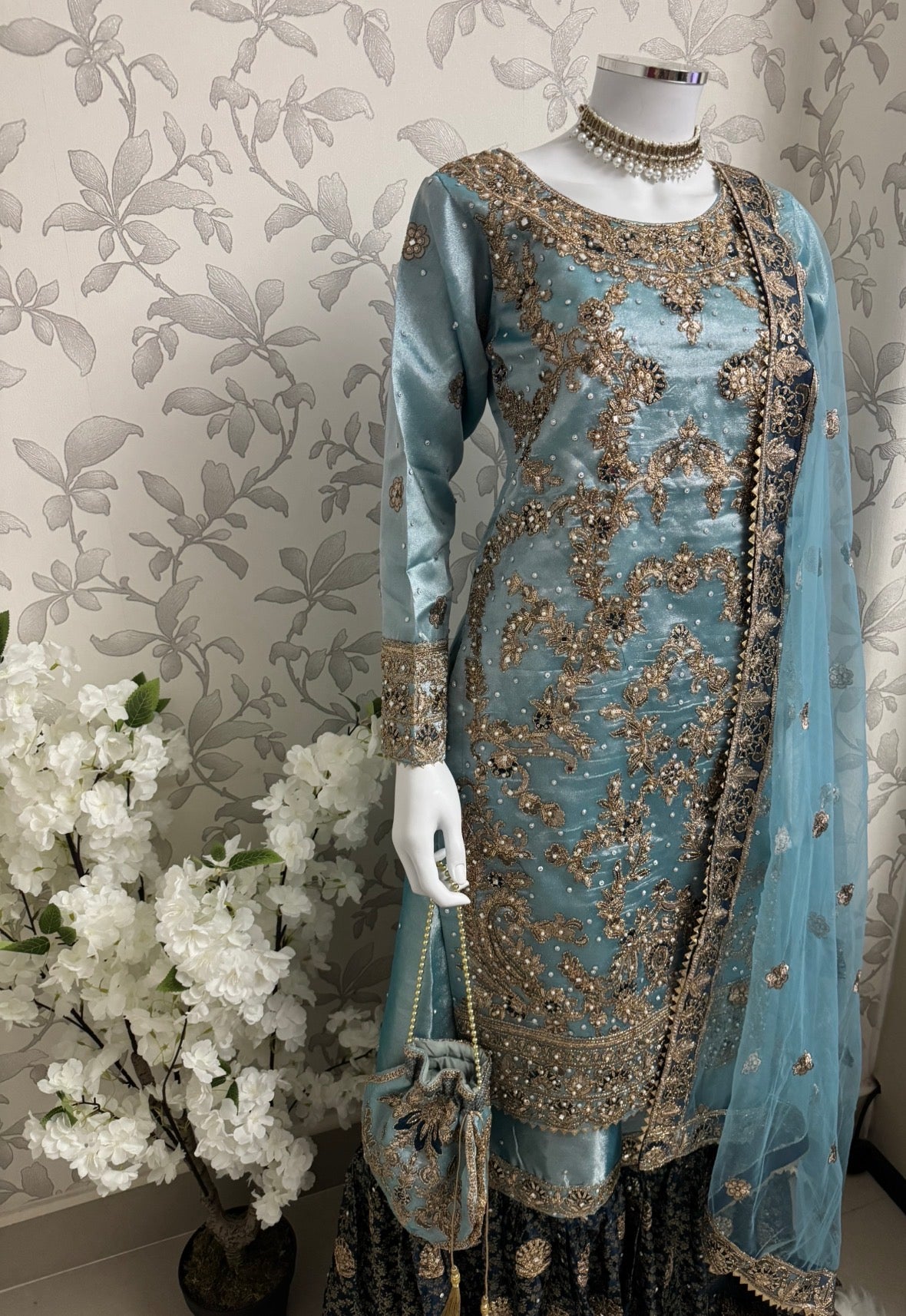 AMAIRA-3 pieces heavy Embroidered Masoori Gharara Suit