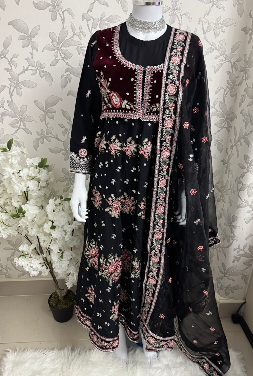 HUSN-E-EID  3 pieces Embroidered viscose Maxi dress