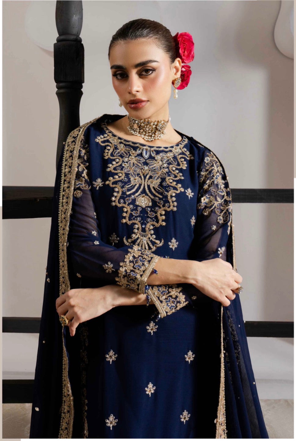 ALANI Navy Blue- 3 pieces Embroidered plazo sharara Suit