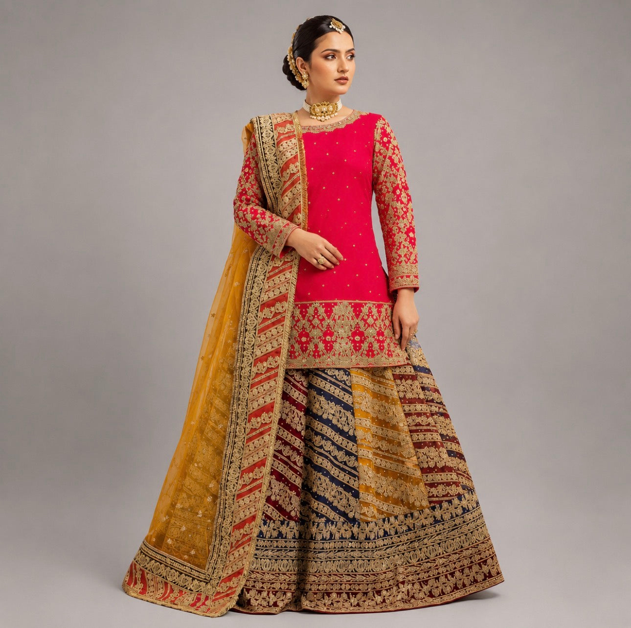 MEHNDI KI RAAT- 3 piece Embroidered Bridal Mayon/Mehndi Lehenga Dress