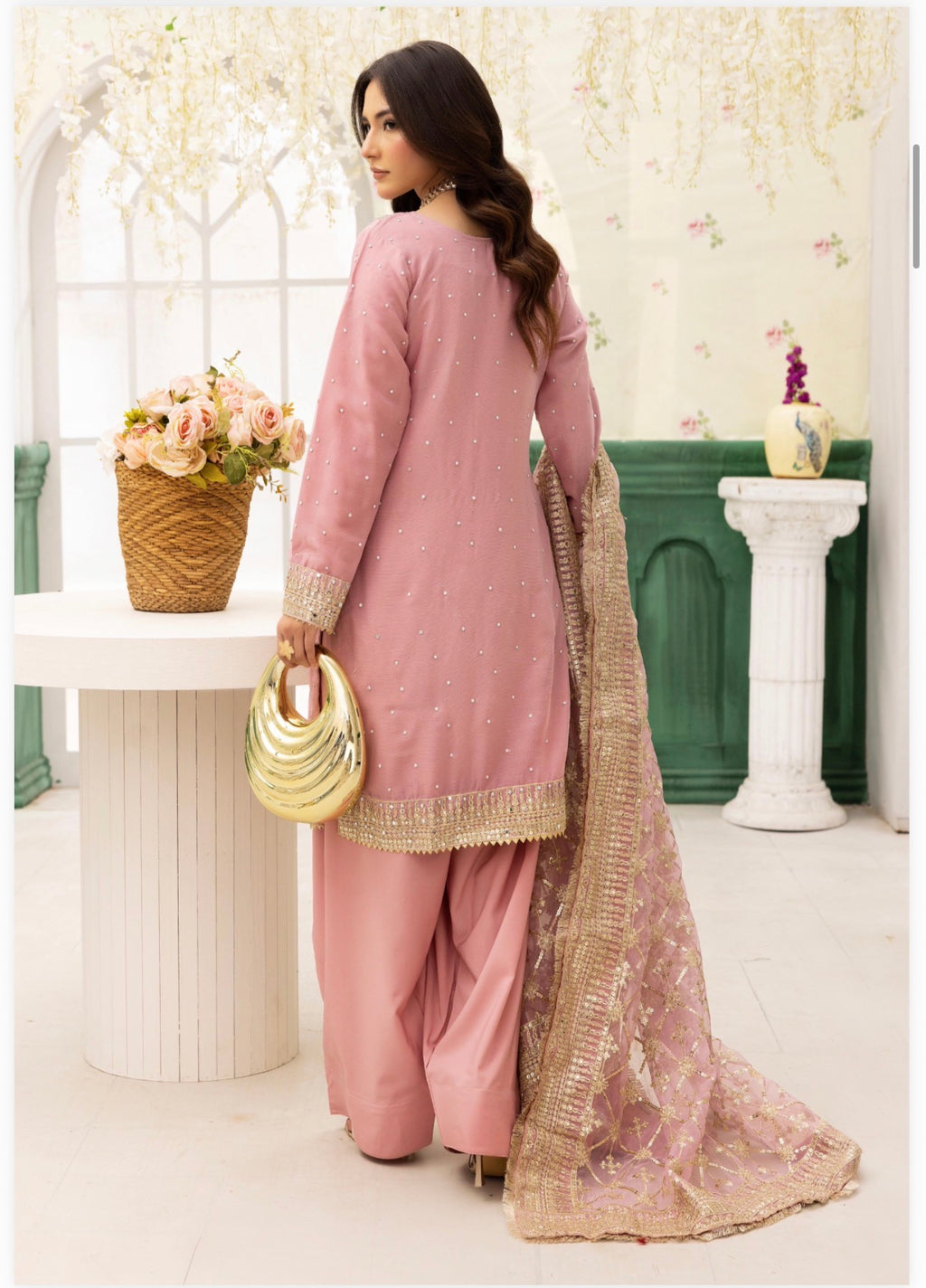 HAYA- 3 pcs embroidered chiffon suit with heavy embroidered organza duppatta