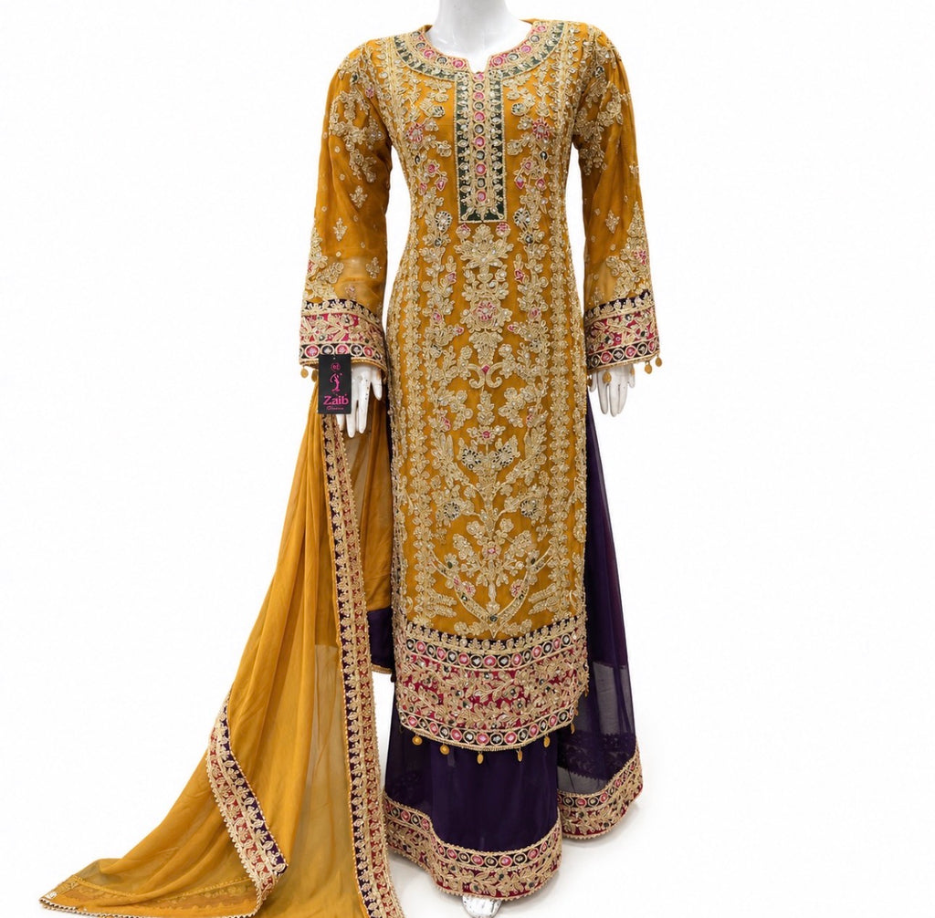 AYLAA- 3 piece heavy Embroidered Chiffon Suit