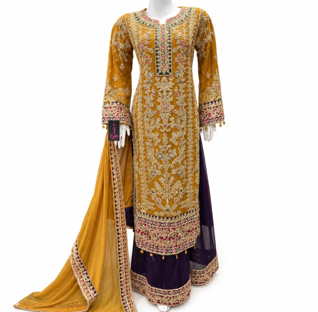 AYLAA- 3 piece heavy Embroidered Chiffon Suit