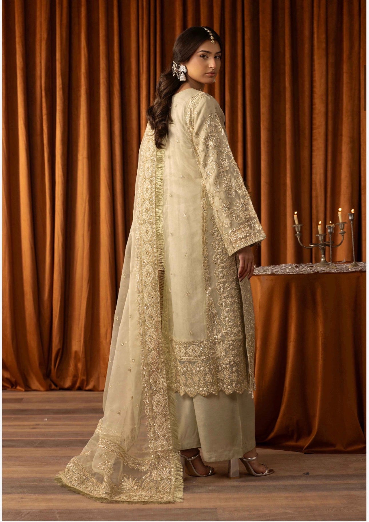 AFROZ Sage green-3 piece Embroidered soft Organza Suit