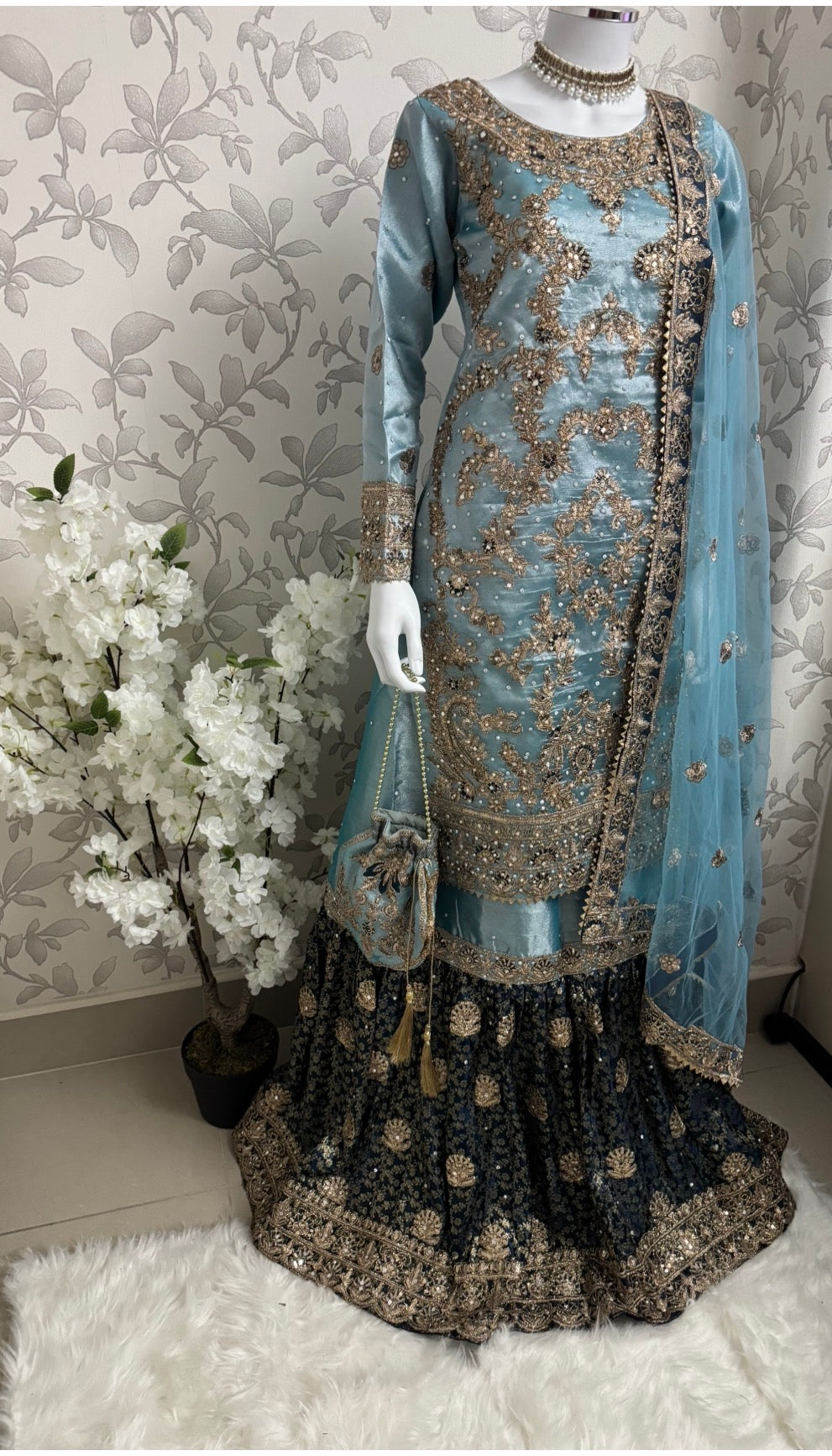 AMAIRA-3 pieces heavy Embroidered Masoori Gharara Suit