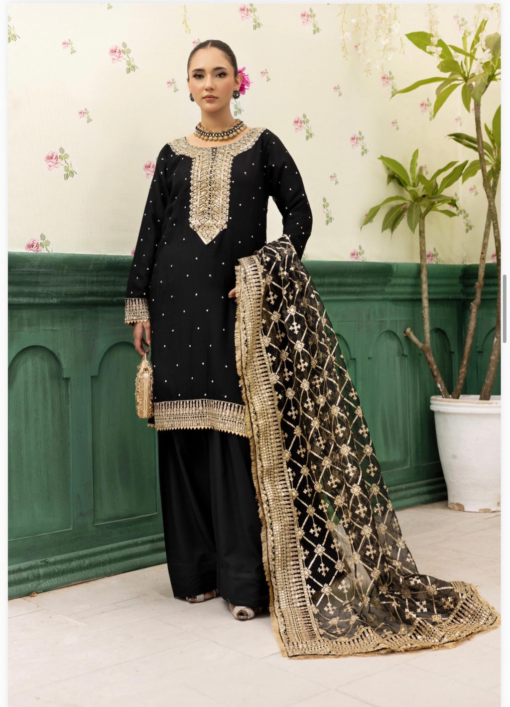 HAYA- 3 pcs embroidered chiffon suit with heavy embroidered organza duppatta