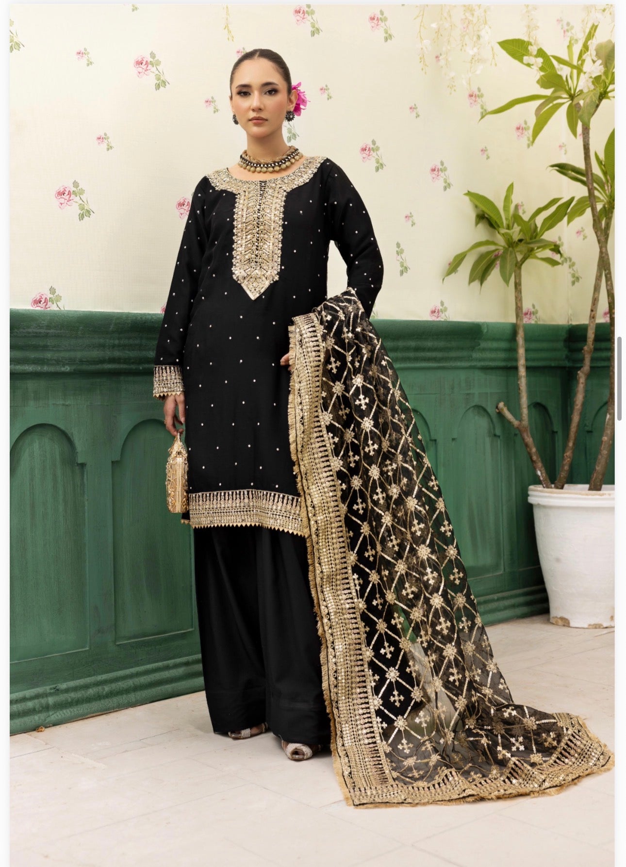 HAYA- 3 pcs embroidered chiffon suit with heavy embroidered organza duppatta