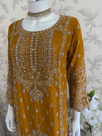 SAFFA- 3 piece Embroidered Chiffon Gharara Suit