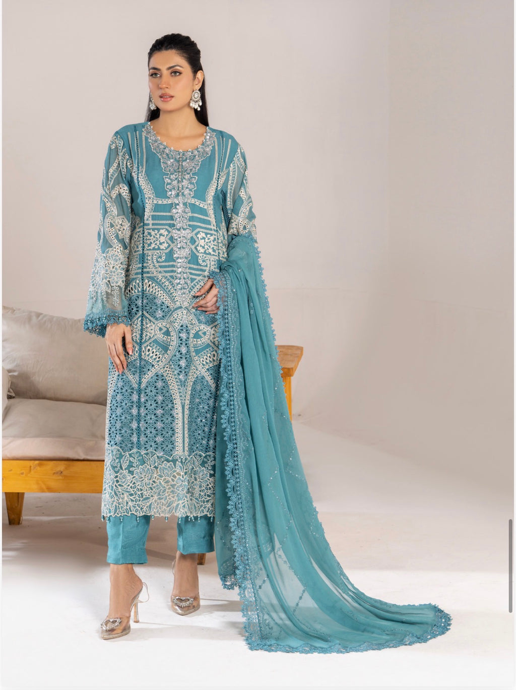 SONIYA-3 piece Embroidered Chiffon Suit