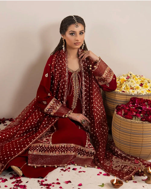 CHAAND RAAT- 3 piece Embroidered Raw Silk suit