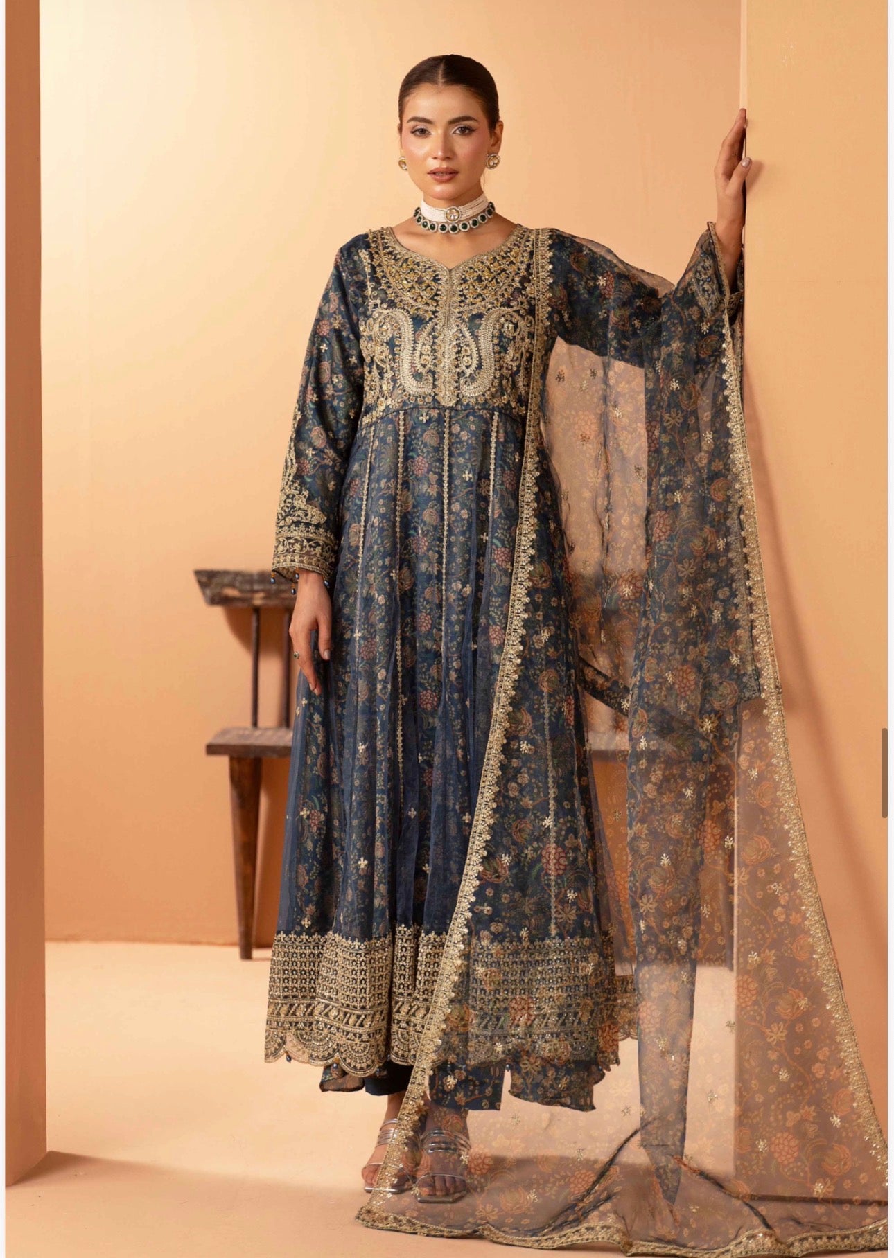 ANARKALI- 3 piece Embroidered suit