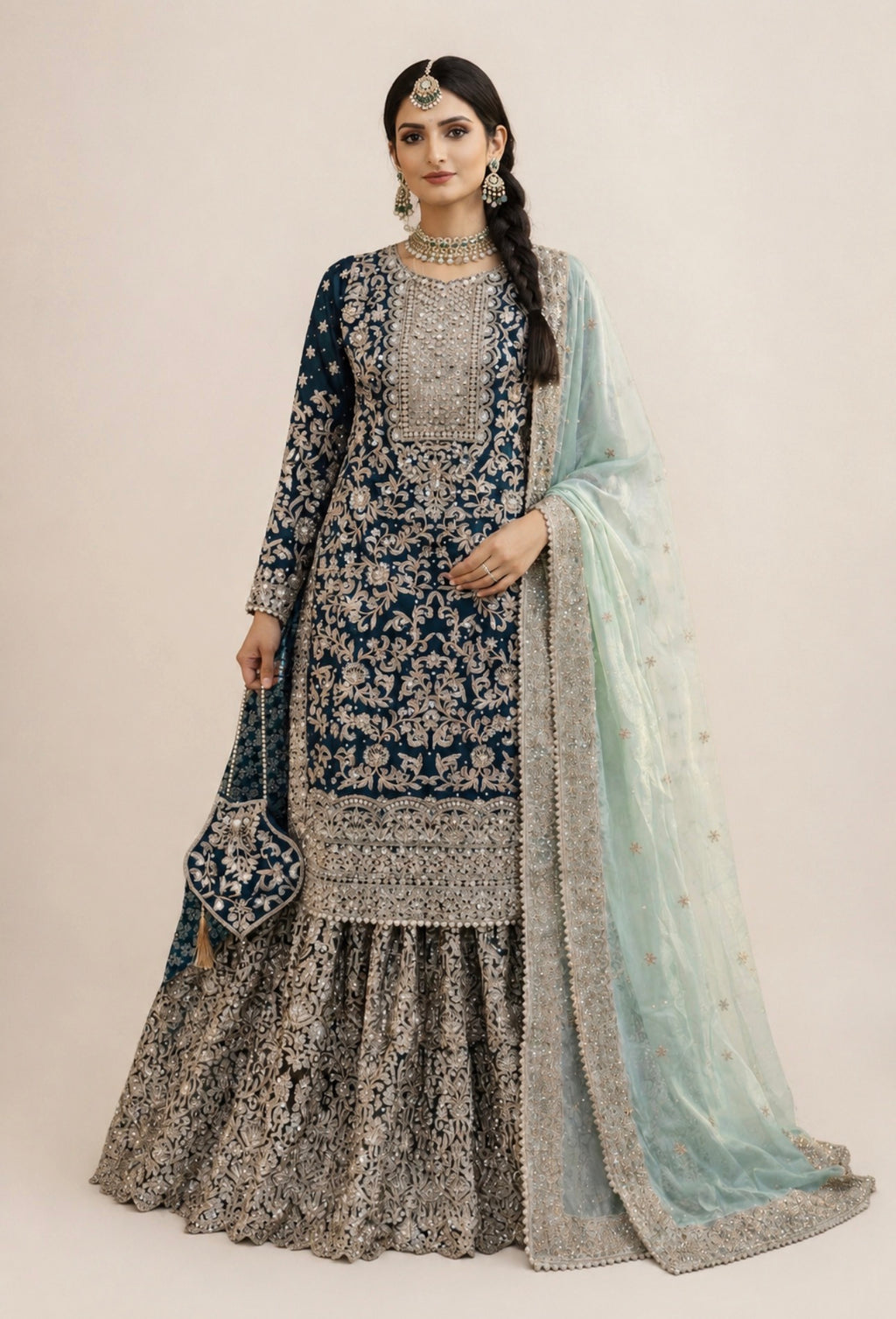 MAAYA - 3 piece Heavy Embroidered Chiffon Gharara suit