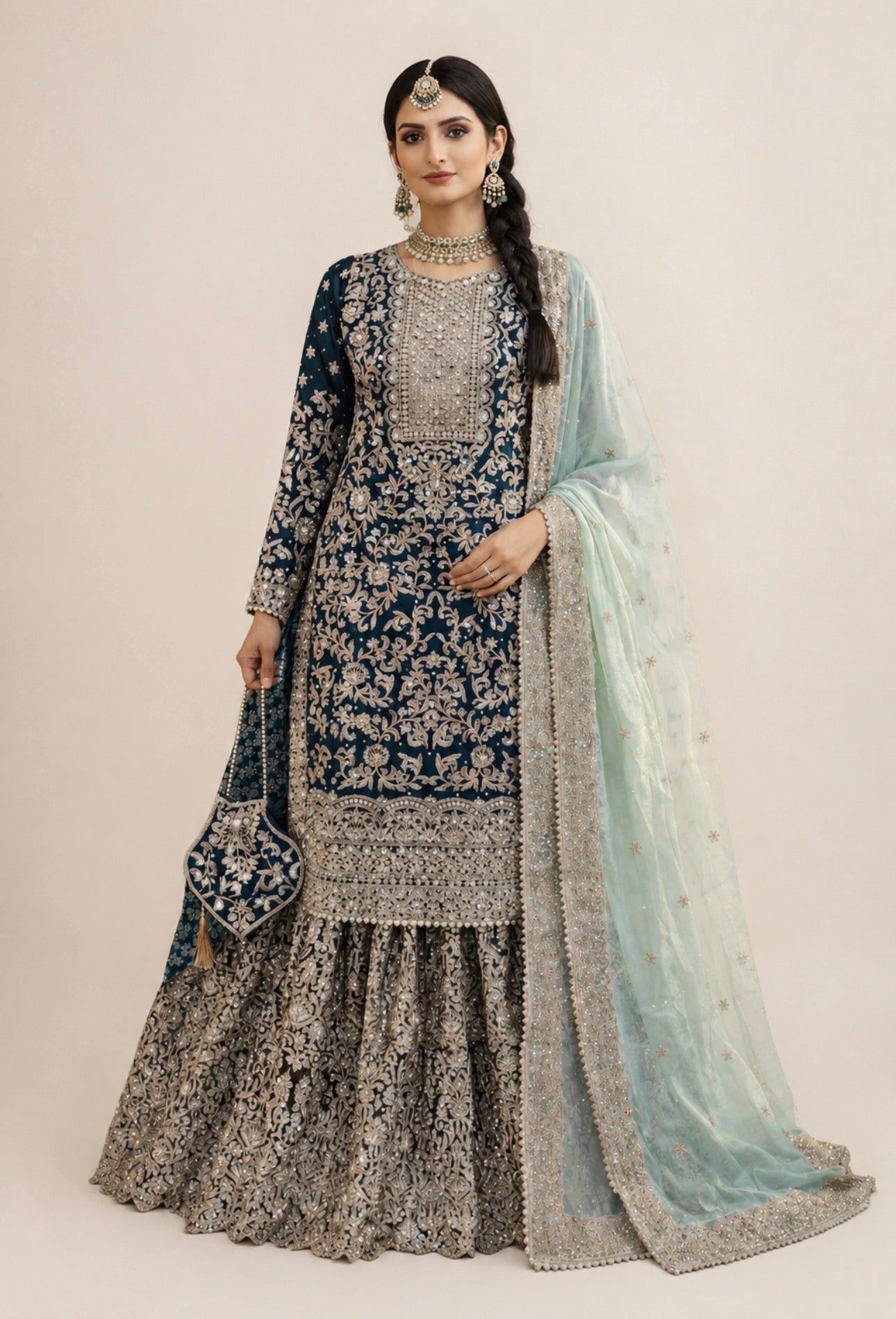 MAAYA - 3 piece Heavy Embroidered Chiffon Gharara suit