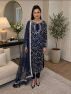 CUT DANA- 3 piece Silver Embellished Net Suit