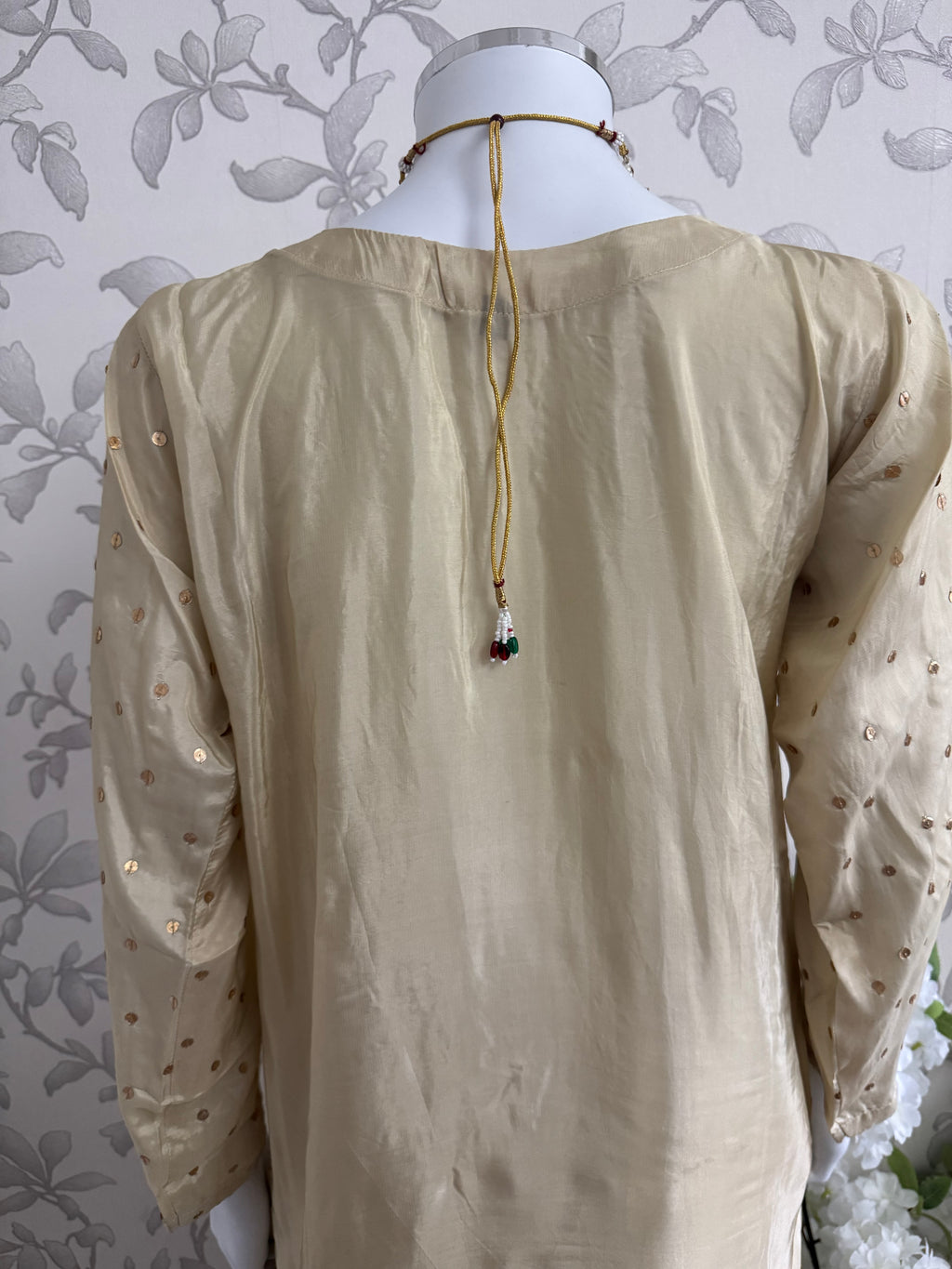 SILKY CHARM- 3 piece sequins Embroidered Silk Suit