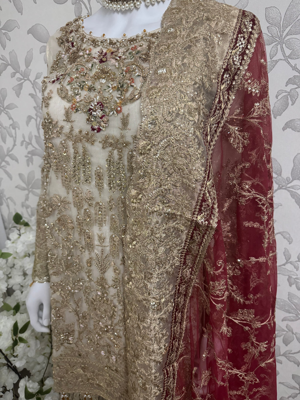 DULHAN - 3 pieces heavy Embroidered Net Pakistani wedding Gharara Suit