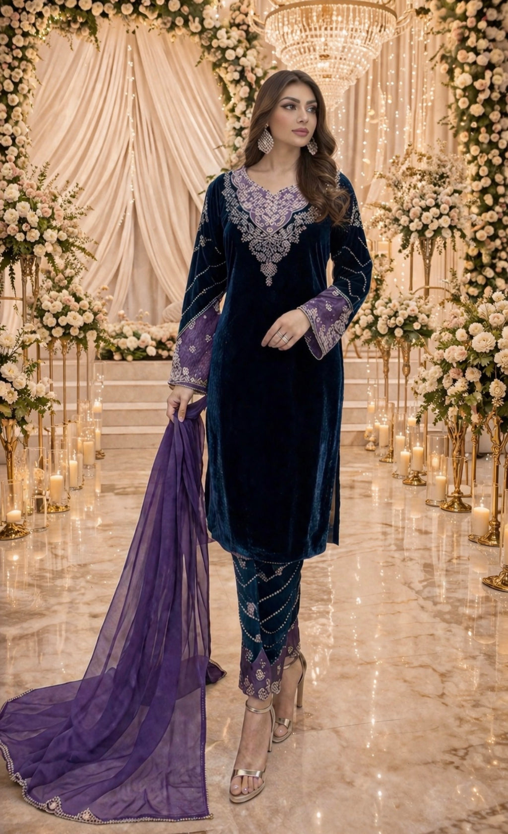 AYAA- 3 pieces Embroidered VELVET suit
