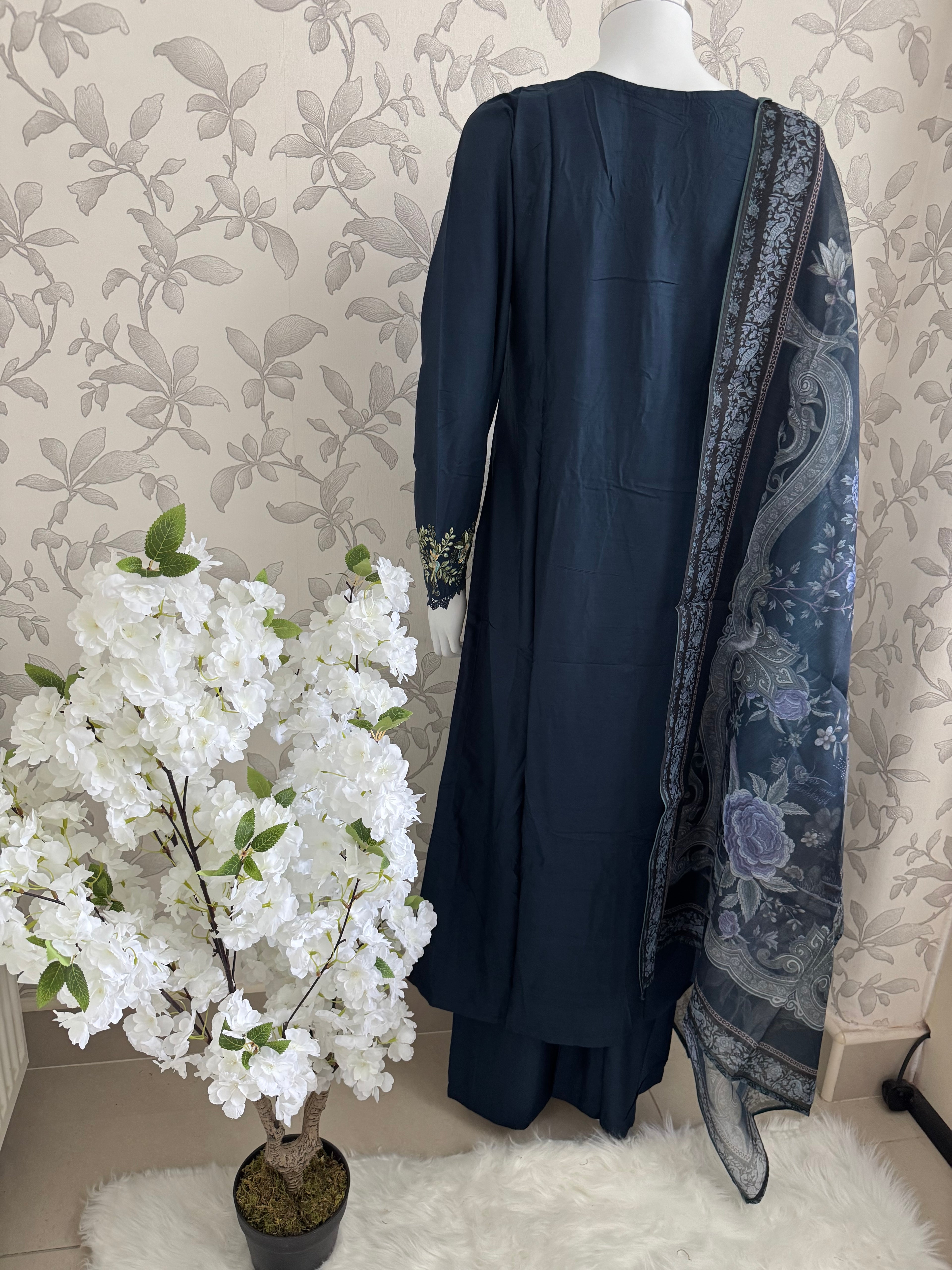 M Prints inspired Embroidered 3-Piece Suit | Pakistani Designer Dress