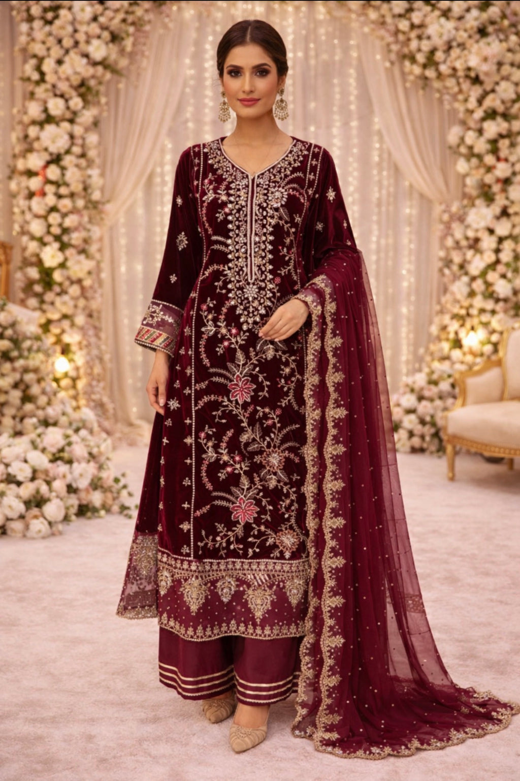 MAHRUKH- 3 pieces Heavy Embroidered velvet Suit