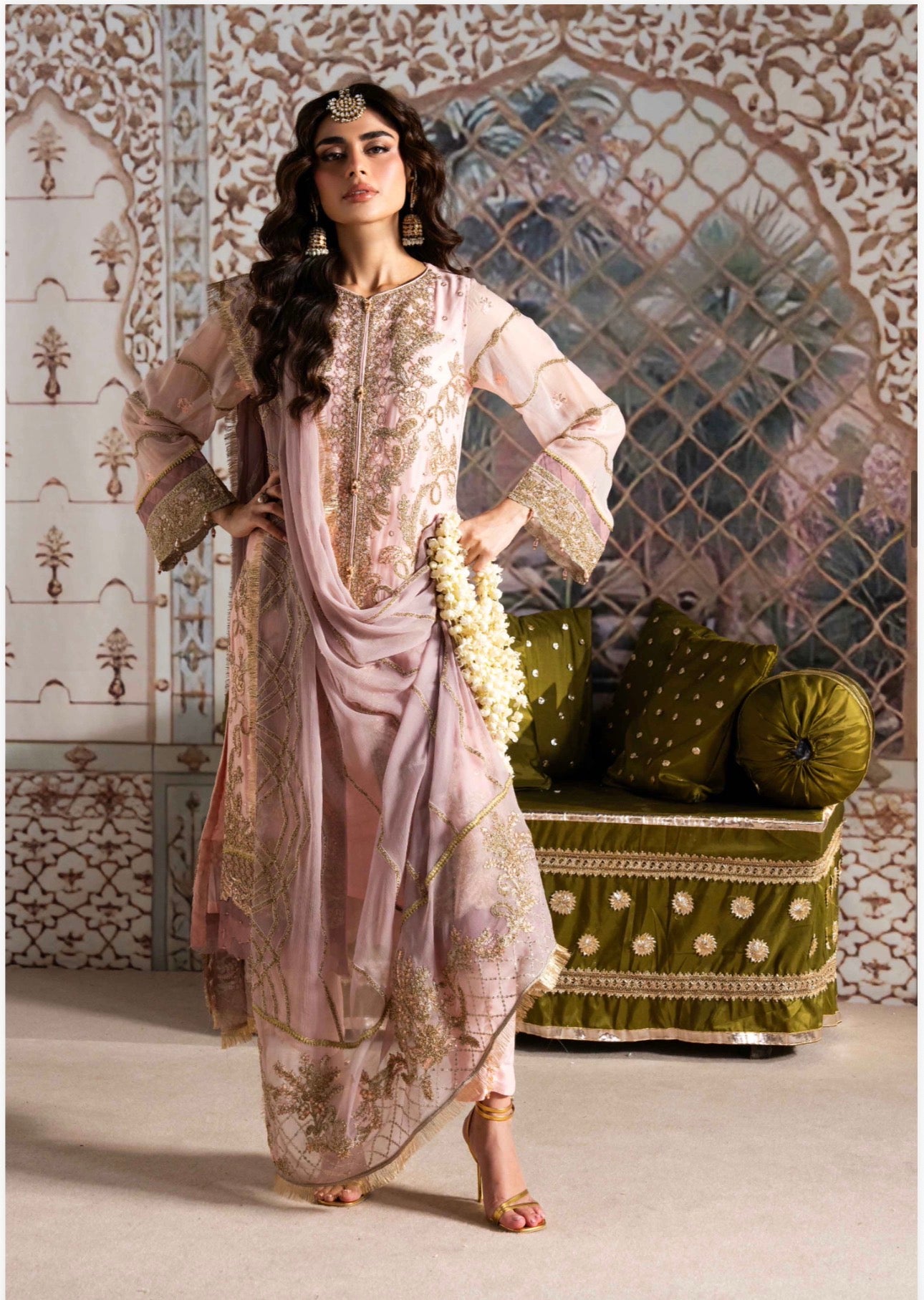 ALANI Blush Pink- 3 pieces Embroidered chiffon Suit