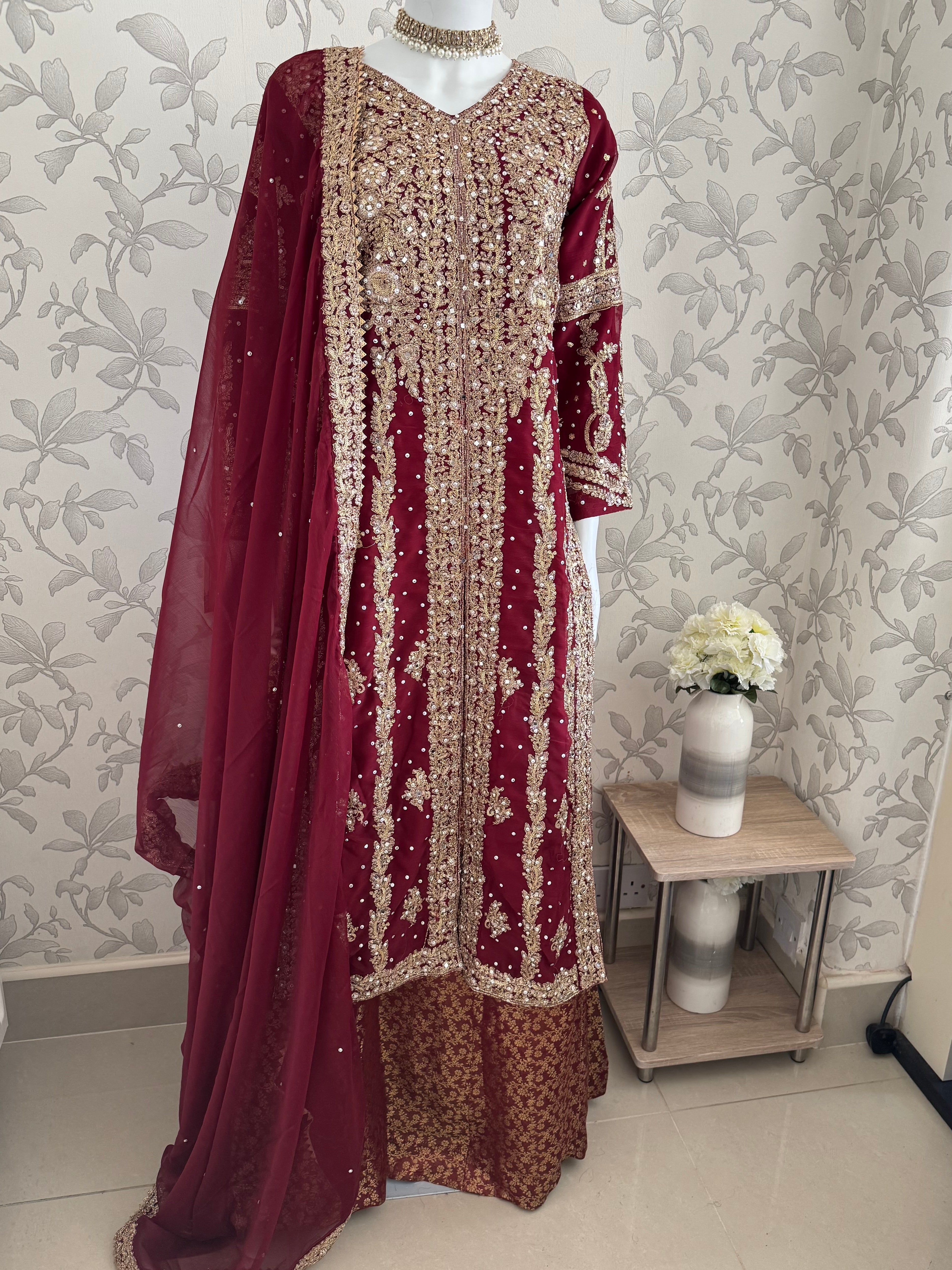 AFREEN - 3 piece embroidered Chiffon wedding Suit
