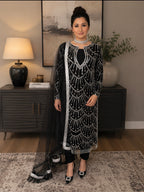 CUT DANA- 3 piece Silver Embellished Net Suit