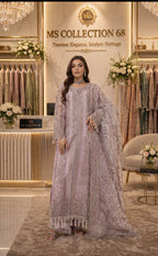 NUREH- 3 pieces heavy embroidered soft organza suit