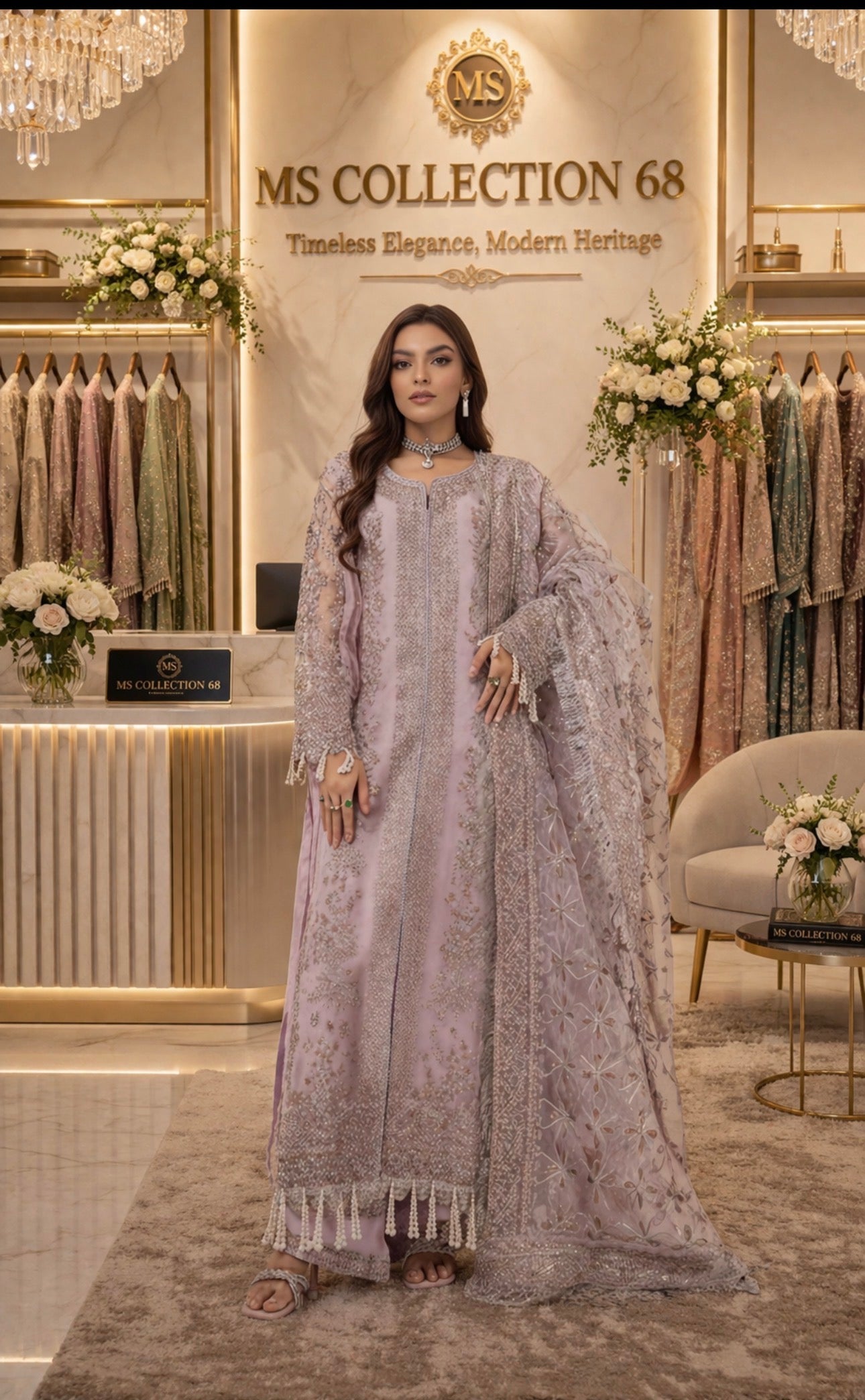 NUREH- 3 pieces heavy embroidered soft organza suit