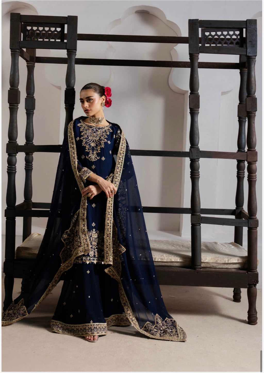 ALANI Navy Blue- 3 pieces Embroidered plazo sharara Suit