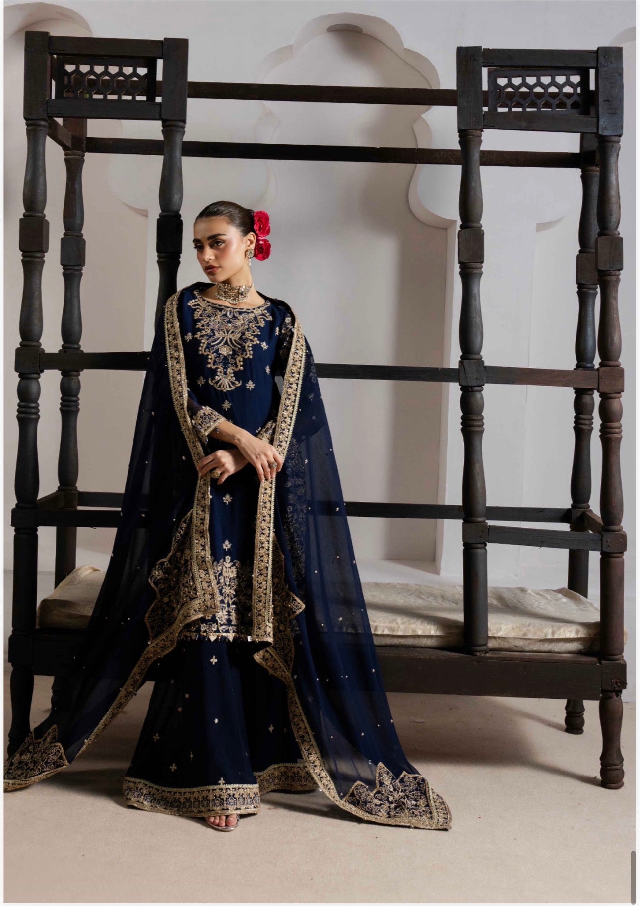ALANI Navy Blue- 3 pieces Embroidered plazo sharara Suit