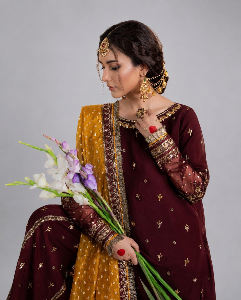 CHAAND RAAT- 3 piece Embroidered Raw Silk sharara Suit