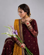 CHAAND RAAT- 3 piece Embroidered Raw Silk sharara Suit