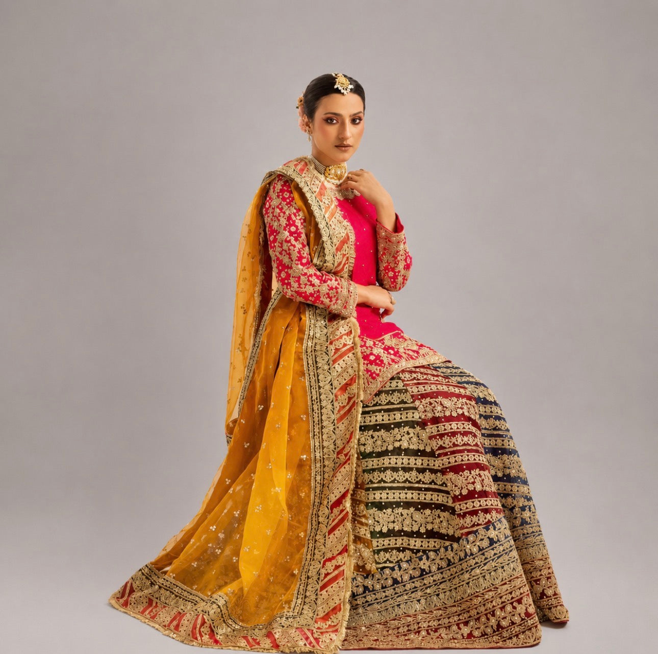 MEHNDI KI RAAT- 3 piece Embroidered Bridal Mayon/Mehndi Lehenga Dress