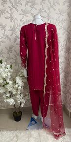 ETHNIC LUX- 3 piece Embroidered viscose Suit