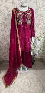 SILKY CHARM- 3 piece sequins Embroidered Silk Suit