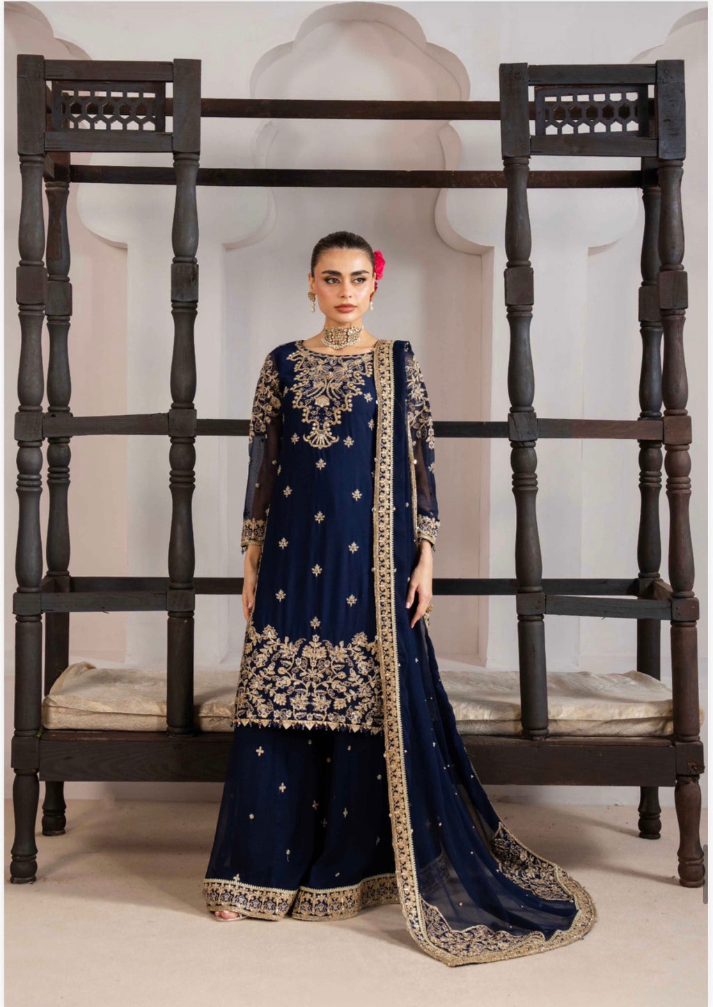 ALANI Navy Blue- 3 pieces Embroidered plazo sharara Suit