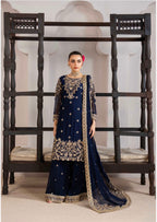 ALANI Navy Blue- 3 pieces Embroidered plazo sharara Suit